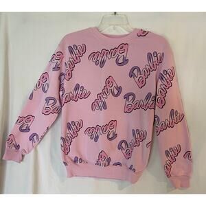 Barbie Women's Pink Logo Print Crew Neck Sweatshirt XS Casual Character